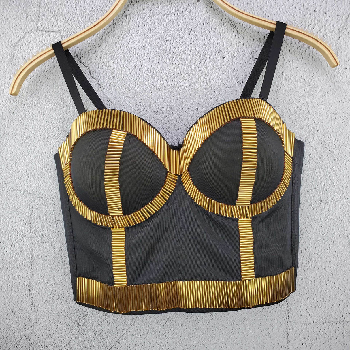 Beaded Gold Cotton Sling Bra