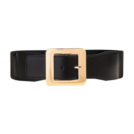 Retro Metal Square Buckle Elastic Seal Belt