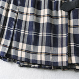 Retro Plaid Pleated Belted Skirt