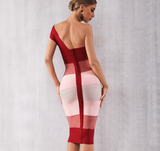 Victoria One Shoulder Striped Bandage Midi Dress