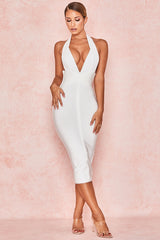 Nevaeh Halter Deep Plunge Bandage Midi Dress