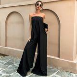 High-Waisted Wide-Leg Cotton Blend Jumpsuit