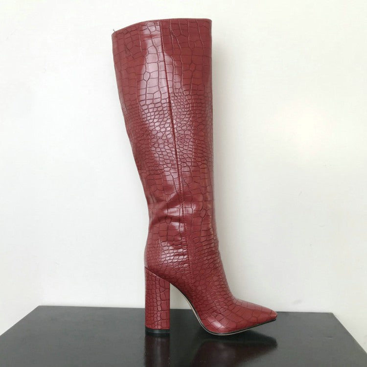 Seductive Croc-Chic Chunky High Boots