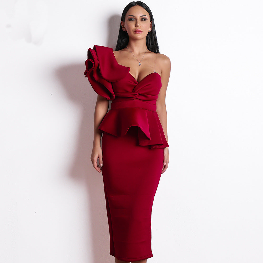 Adelia Peplum Sweetheart Midi Dress