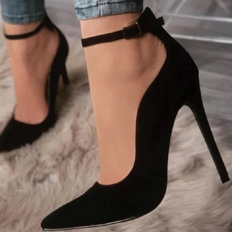 Suede Buckle Pointed Super High Heels