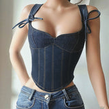 Pretty Bow Denim Corset Top