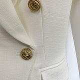 Metal Lion Button Double-Breasted Linen Blazer