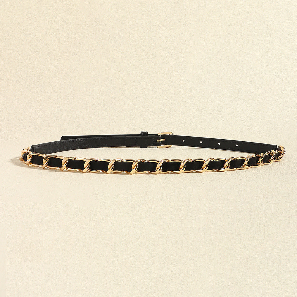 Punk Metal Chain Woven Stitching Waist Belt