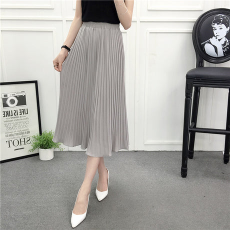 Pleated Ruffle Elastic Midi Skirt