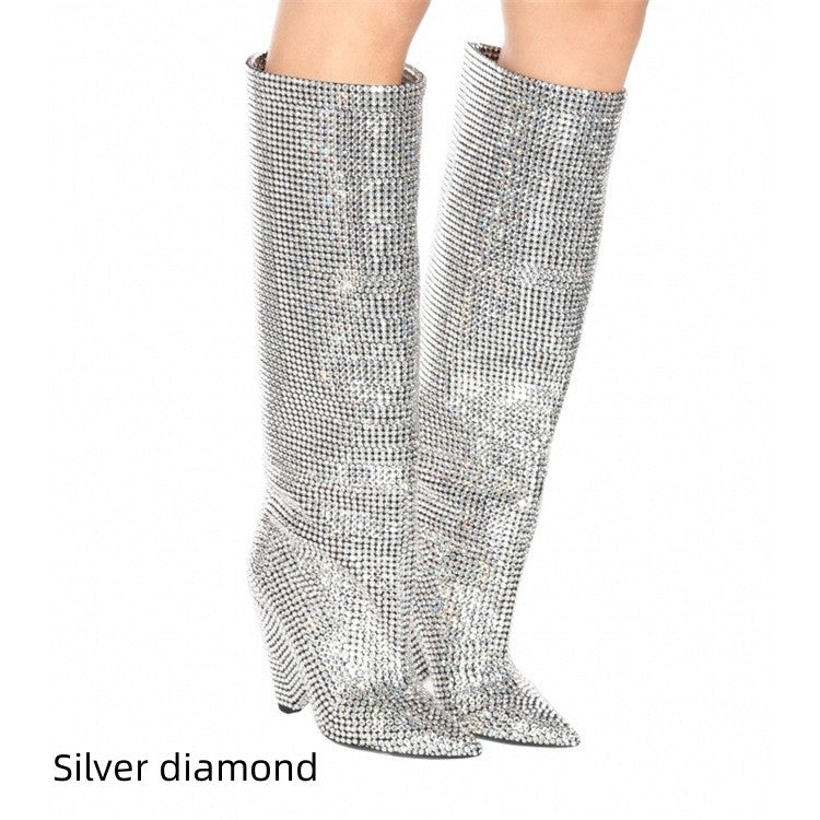 Diamond Diva Rhinestone Stiletto Knee-high Boots