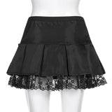 Dark Pleated Lace Stitching Skirt