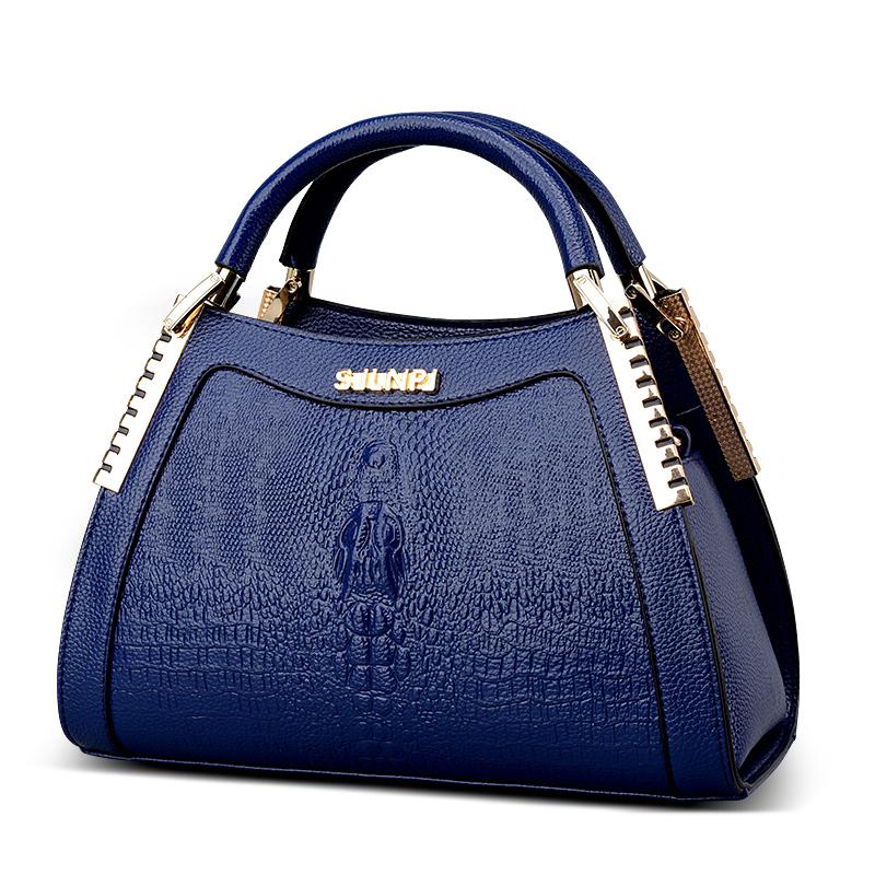 Crocodile Embossed Leather Trapezoid Fashion Handbag