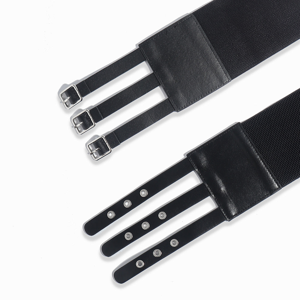 Retro Triple Buckle Elastic Waist Belt