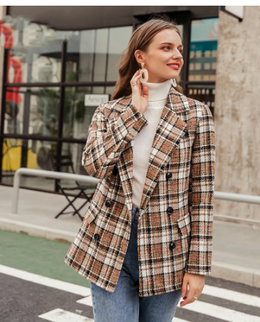 Plaid Chic Double-Breasted Blazer