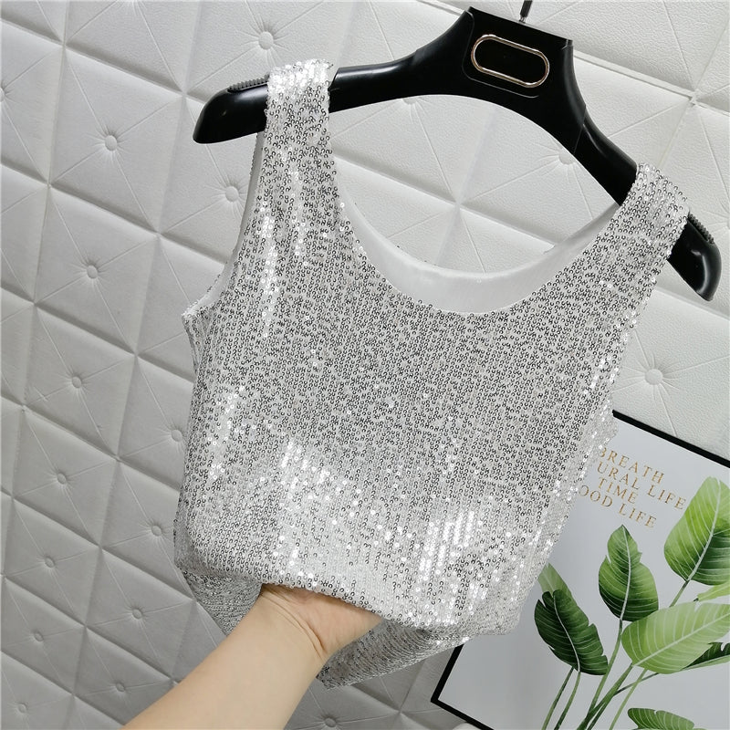 Glitter Sequin Sparkle Cami Crop Top