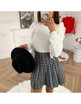 Houndstooth Pleated All-Match Skirt