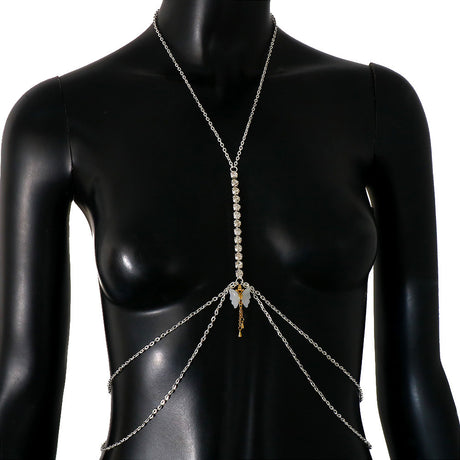 Dazzling Rhinestone Cross Chest Chain Body Jewelry