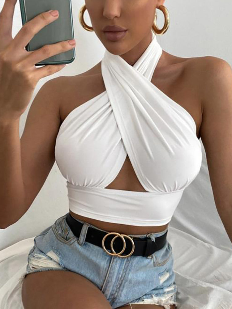 Lydia Criss Cross Halter Crop Top