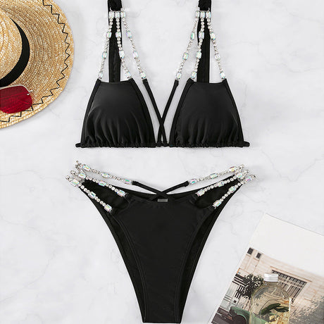 Solid Black High Waist Backless Bikini