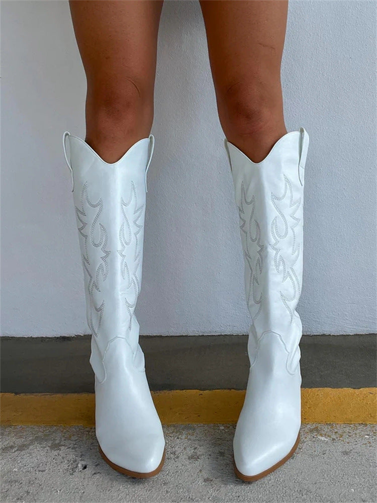 Embroidered Chic High Tube Knee-high Boots