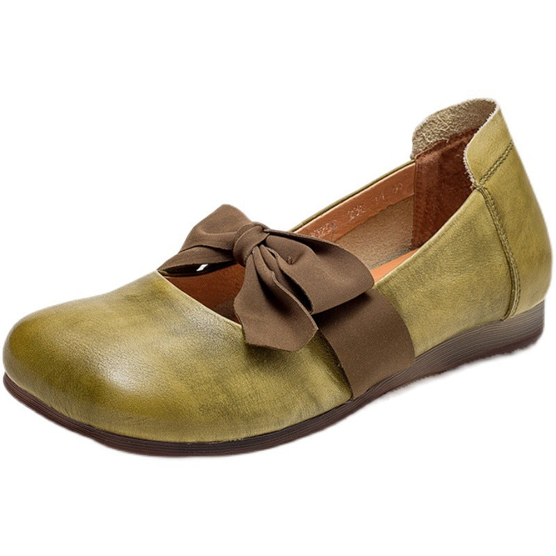 Vintage Ethnic First Layer Leather Flats Casual