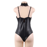 Seductive Faux Leather Bodysuit Lingerie