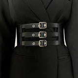 Retro Triple Buckle Elastic Waist Belt