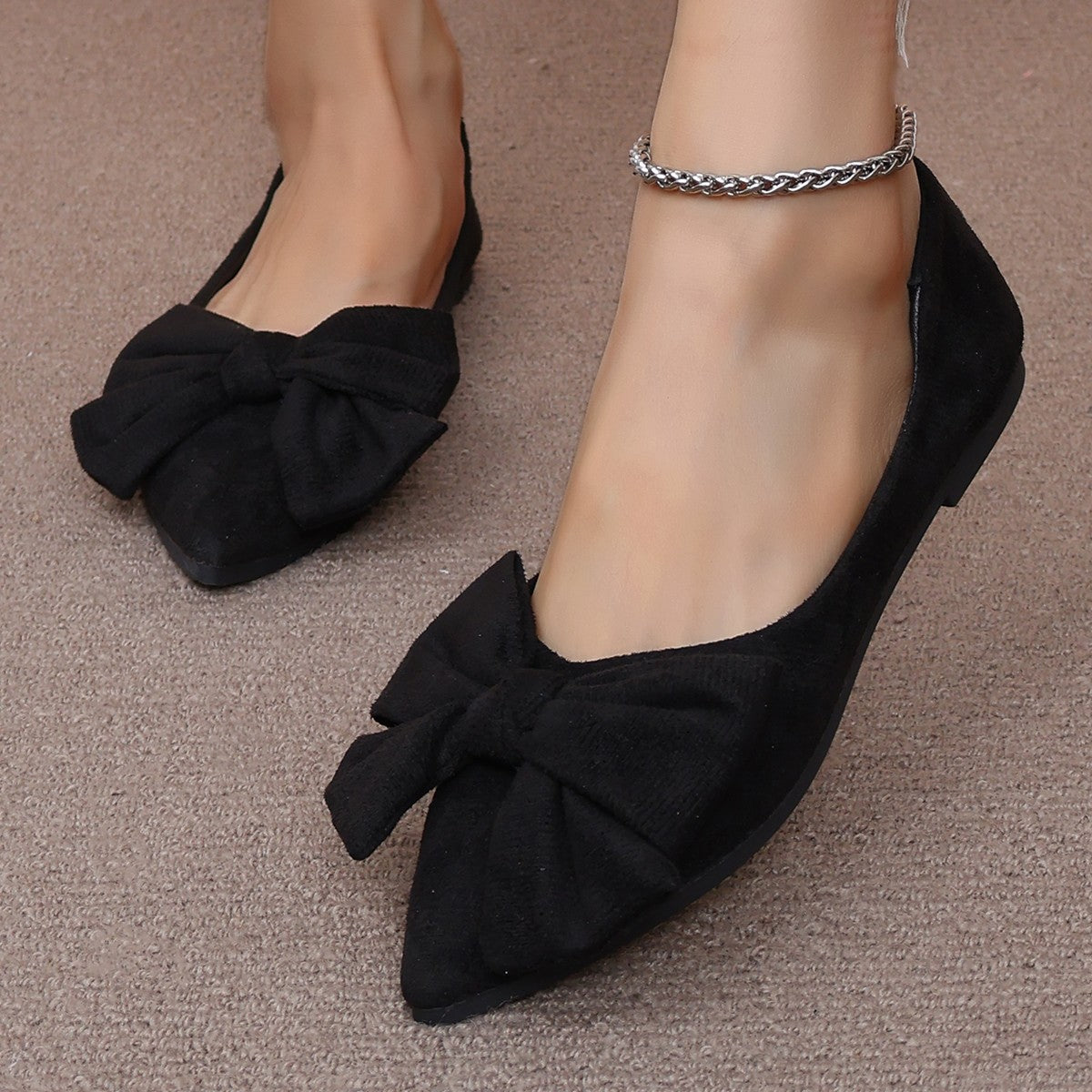 Bowtiful Pointed-toe Low-heeled Slip On Flats Shoes