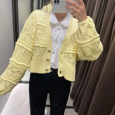 Sweet Knit Woolen Lantern Sleeve Cardigan