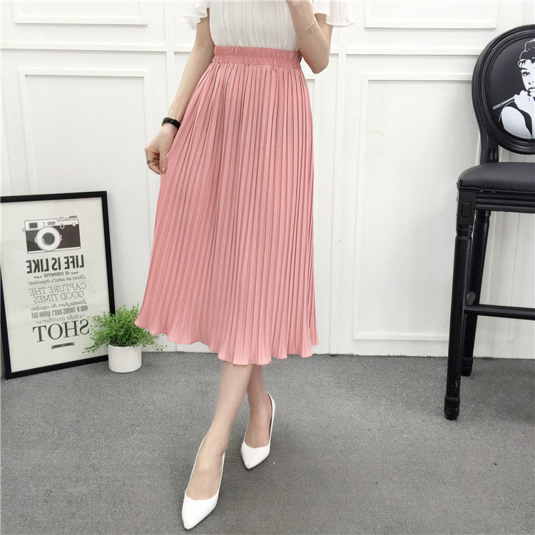 Pleated Ruffle Elastic Midi Skirt