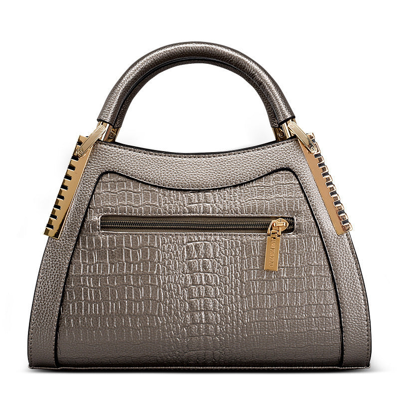 Crocodile Embossed Leather Trapezoid Fashion Handbag