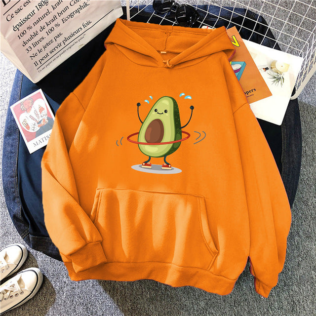 Sporty Avocado Print Warm Hoodie