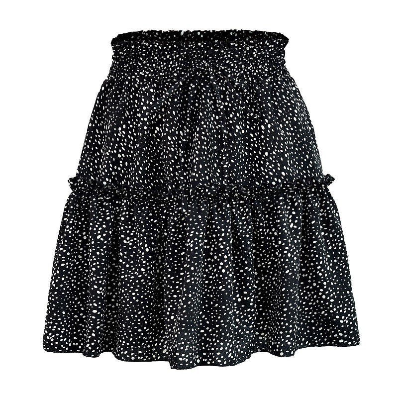 Polka Dot Pleated Chiffon Skirt