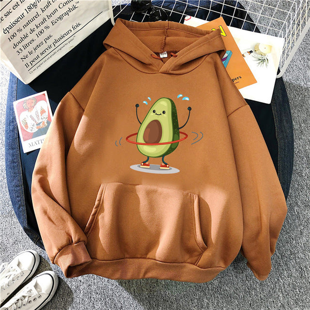 Sporty Avocado Print Warm Hoodie