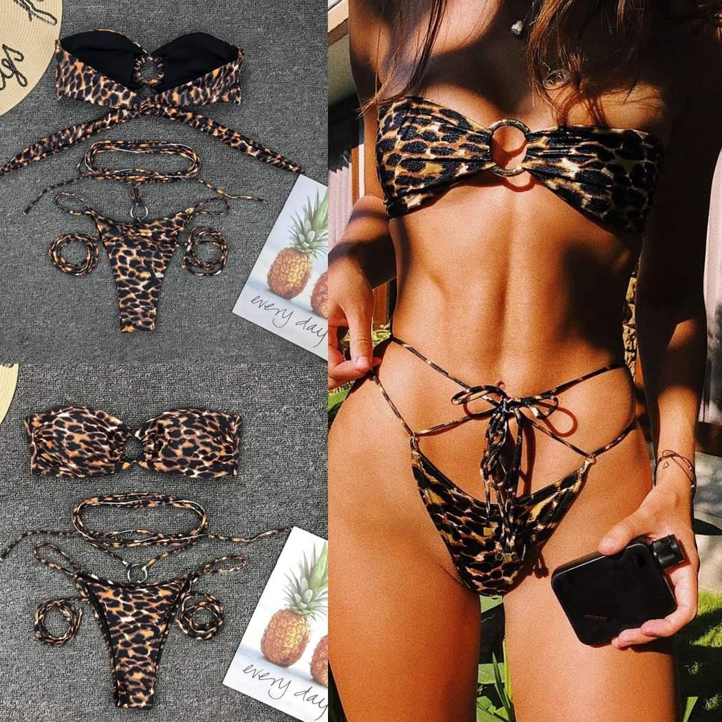 Leopard Print Polyester Lined Bikini