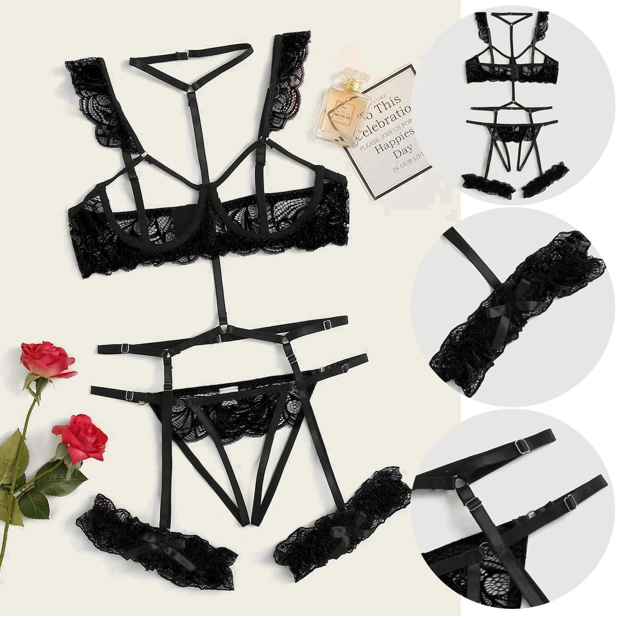 Sensual Crotchless Cup Bra Garter Set