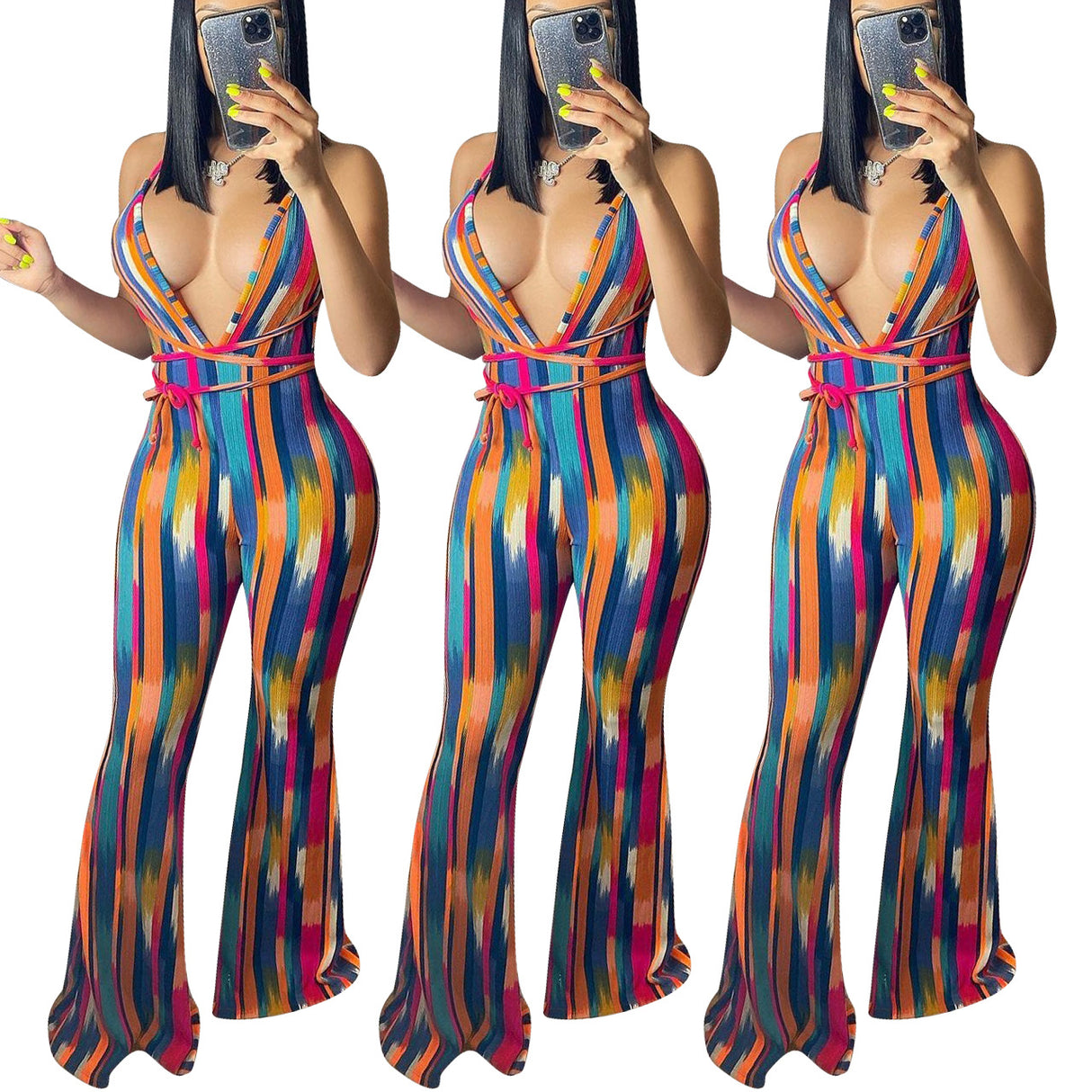 Flared Striped Halter Jumpsuit