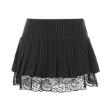 Lace Pleated Stripe Skirt