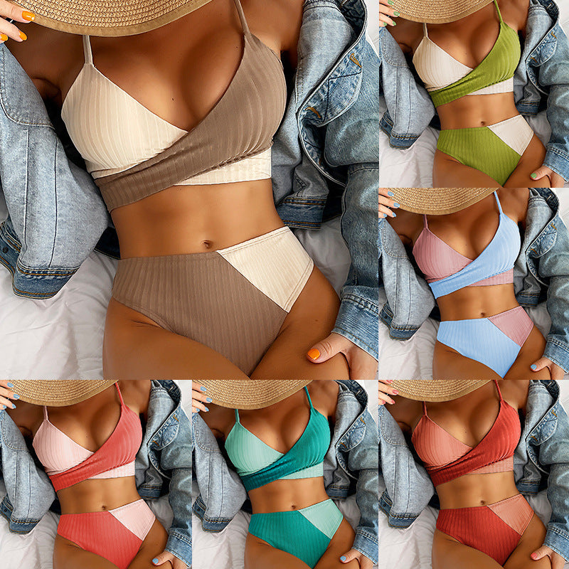 Patchwork Ribbed Knot Back Bikini