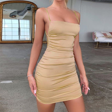 Natalie Satin Spaghetti String Mini Dress