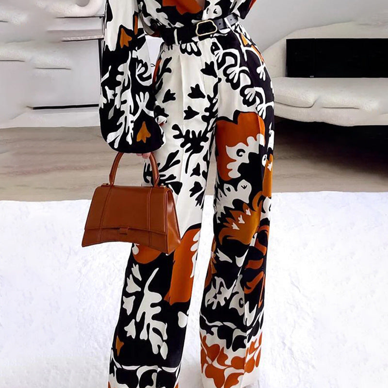 Contrast Print Two-piece Jumpsuit