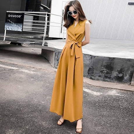 Slim V-neck Wide-leg Pants Jumpsuit