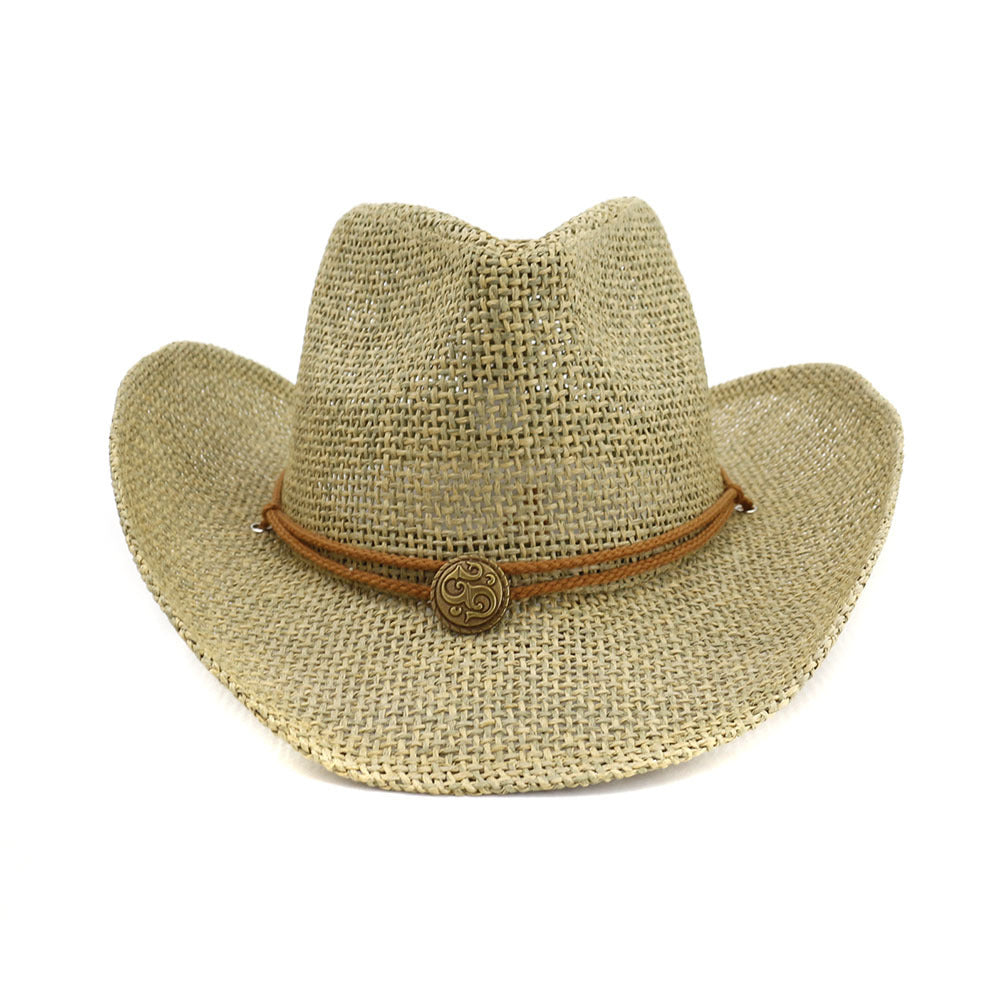 Straw Weave Tie-Dye Belt Cowboy Hat