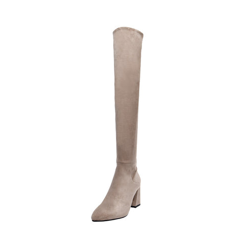 Sultry Suede Pointed Toe Mid Heel Over Knee Boots