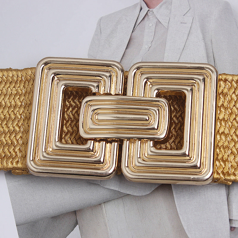 Golden Glam Metal Buckle Jute Waist Belt