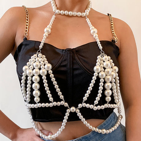 Elegant Pearl Beaded Multilayer Waist Chain Body Jewelry