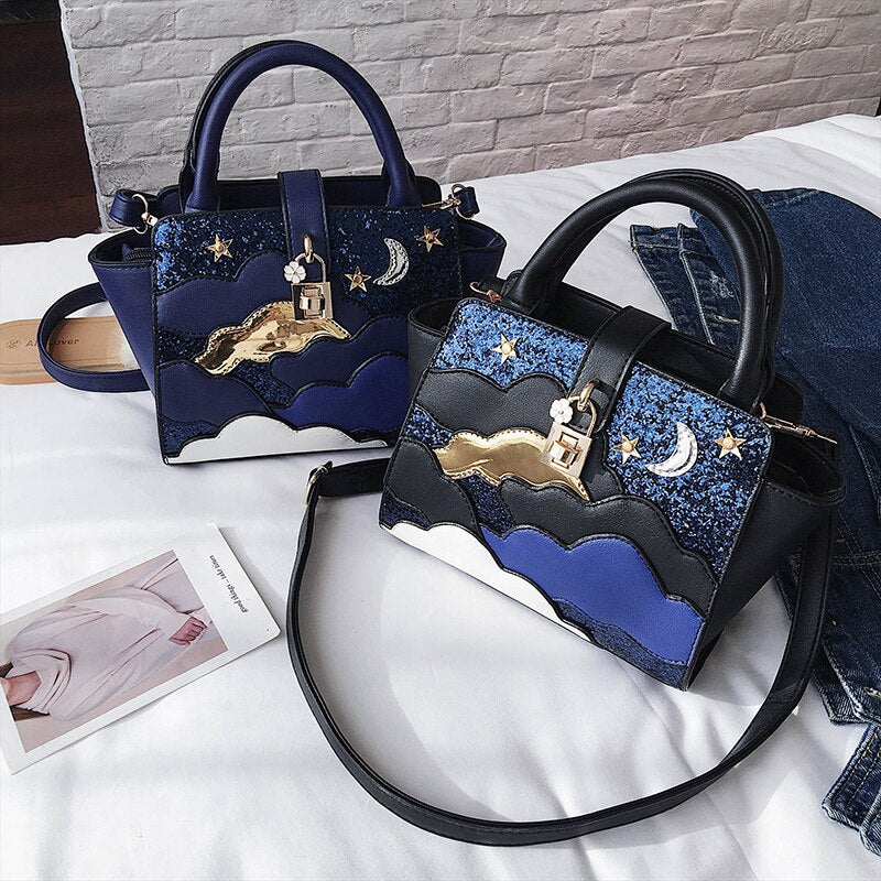 Embroidered Leather Wing Shape Shoulder Bag