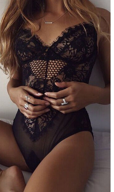 Seductive Lace Hollowed-Out Bodysuit Lingerie