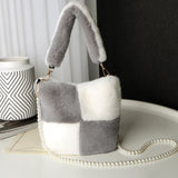 Plush Pearl Chain Checkerboard Bag