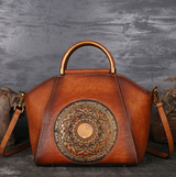 Retro Totem Pattern Leather Messenger Bag